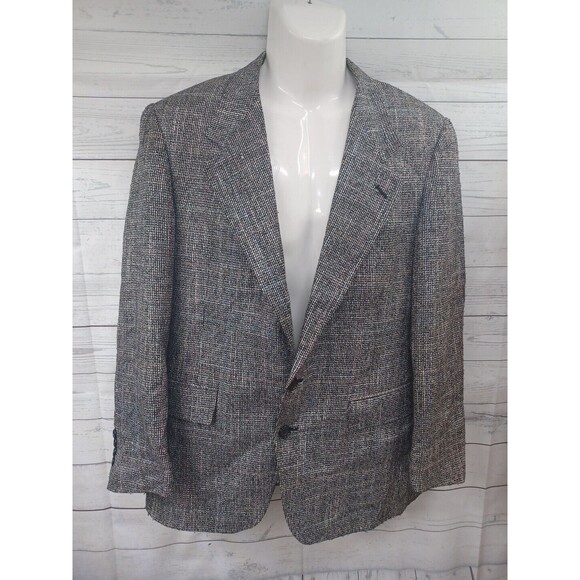 Vtg Evan Picone Mens Blazer Jacket Sz 40 Silk Tweed 2 Button Black White Red - Picture 1 of 11